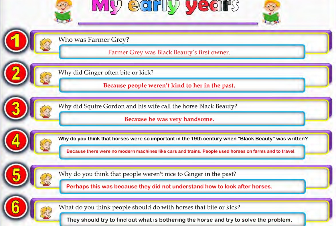 اجابات جميع اسئلة Black Beauty في كتاب الطالب والتدريبات ترم اول