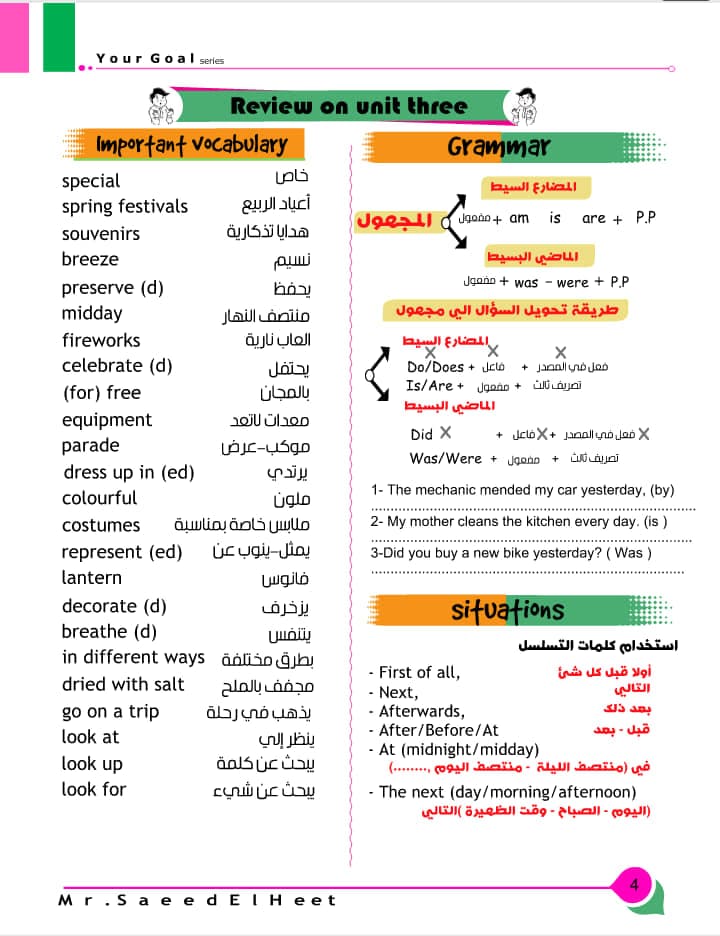 مراجعة اللغة الانجليزية للثالث الاعدادى الترم الاول